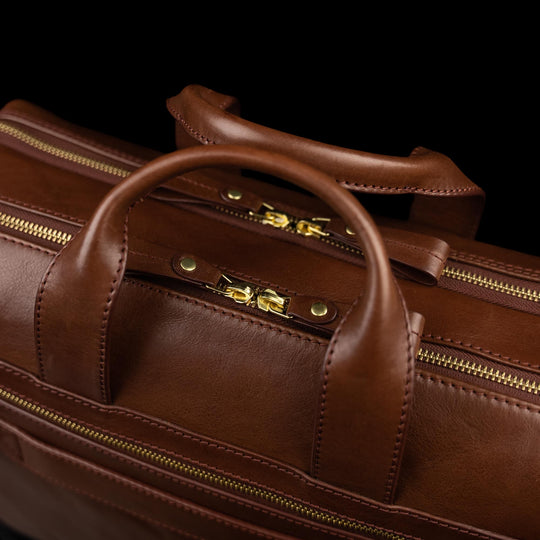 von baer essential modern italian leather briefcase for laptop solid brown quality zippers and handles