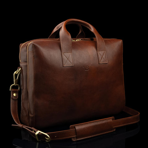 von baer essential modern italian leather briefcase for men solid brown adjustable shoulder strap