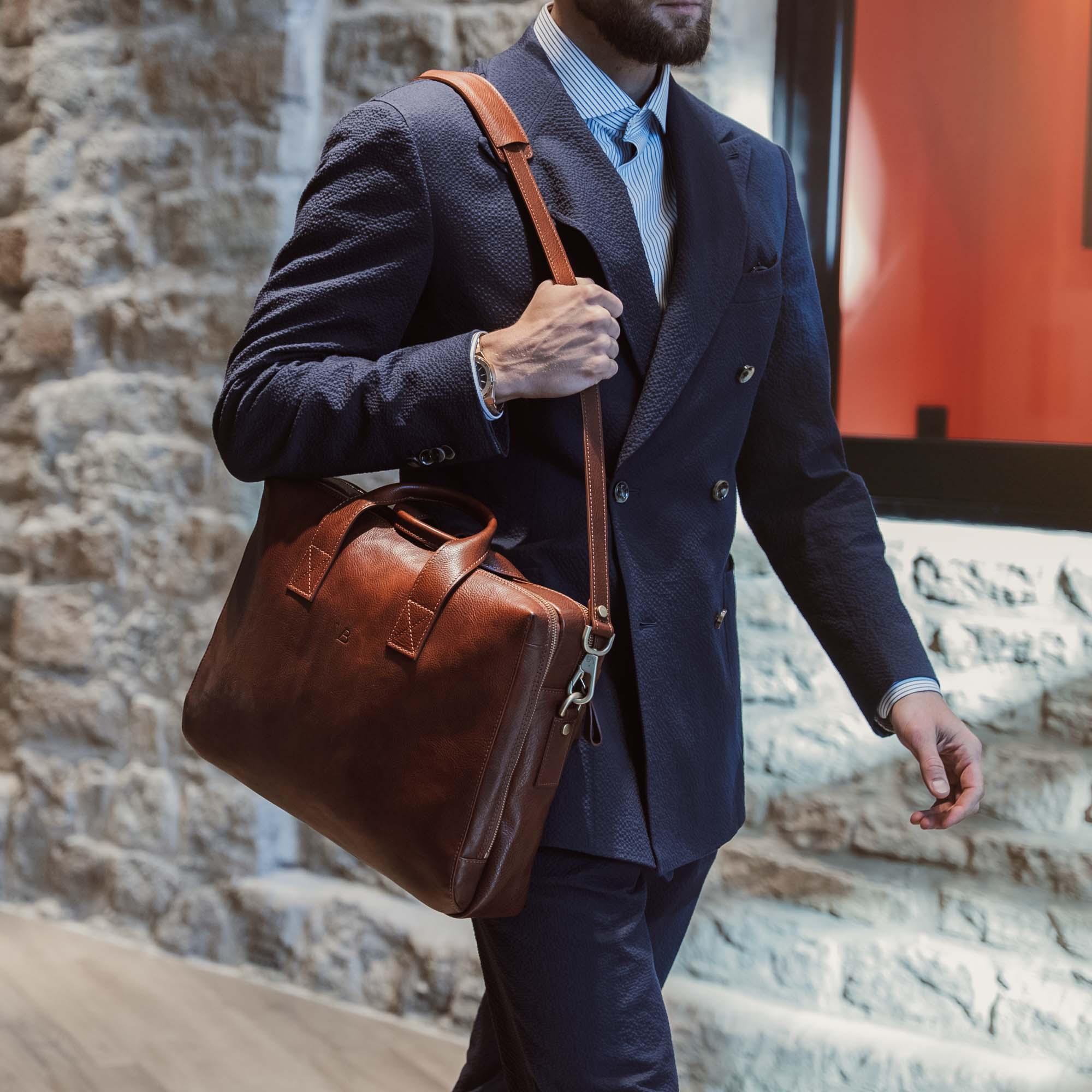 Mens briefcase brown leather Clearance