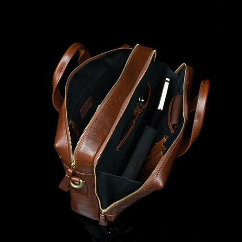Modern Full Grain Leather Briefcase for Men with Shoulder Strap