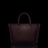 Von Baer Estelle burgundy small leather tote bag for women, shown from the front with structured top handles, pebbled leather texture, hanging clochette and gold-tone logo.