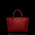 Von Baer Estelle red small leather tote bag for women, shown from the front with structured top handles, pebbled leather texture, hanging clochette and gold-tone logo.