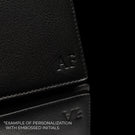 Von Baer example of laser engraving on black leather full grain money clip wallet.