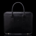 Men’s Von Baer Exquisite luxury full-grain leather laptop briefcase in black, front view.