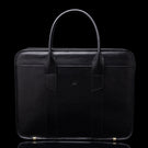 Men’s Von Baer Exquisite luxury full-grain leather laptop briefcase in black, front view.