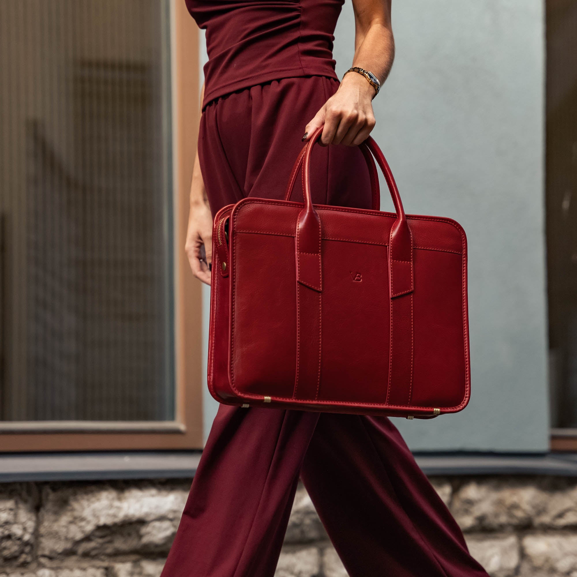 Slim Leather Laptop Bag for Women with14 inch Laptop Compartment