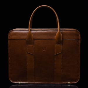 Von Baer exquisite professional full-grain leather laptop briefcase for women in brown, front view.