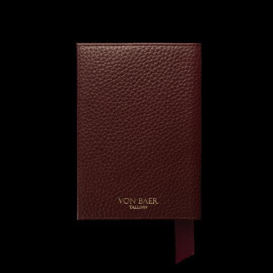 Von Baer full grain leather passport cover holder, cognac burgundy, front view