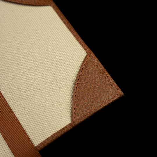 Von Baer full grain leather passport cover holder, corner close-up view