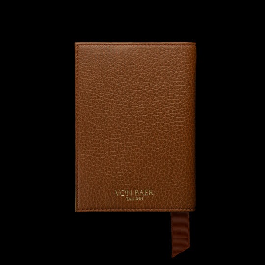 Von Baer full grain leather passport cover holder, cognac tan, front view