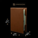 Von Baer full grain leather passport cover holder half turned view with dimensions
