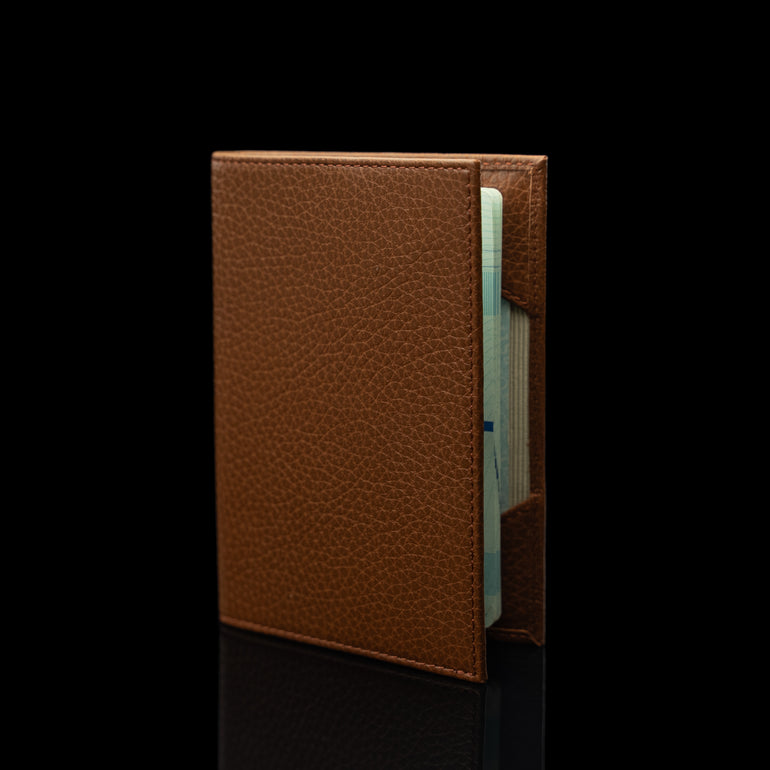 Von Baer full grain leather passport cover holder, half-turned view