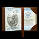 Von Baer full grain leather passport cover holder, inside view with passport inserted