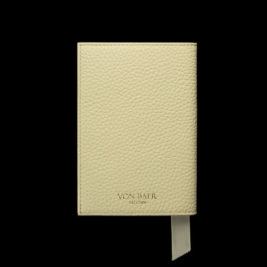 Von Baer full grain leather passport cover holder, cream white, front view