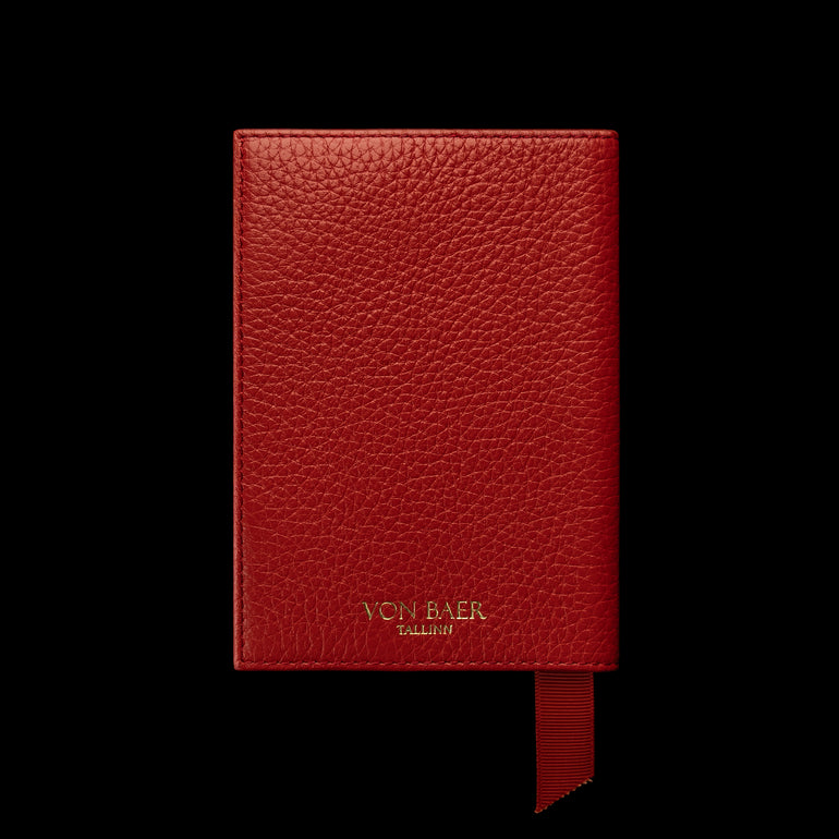 Von Baer full grain leather passport cover holder, deep red, front view