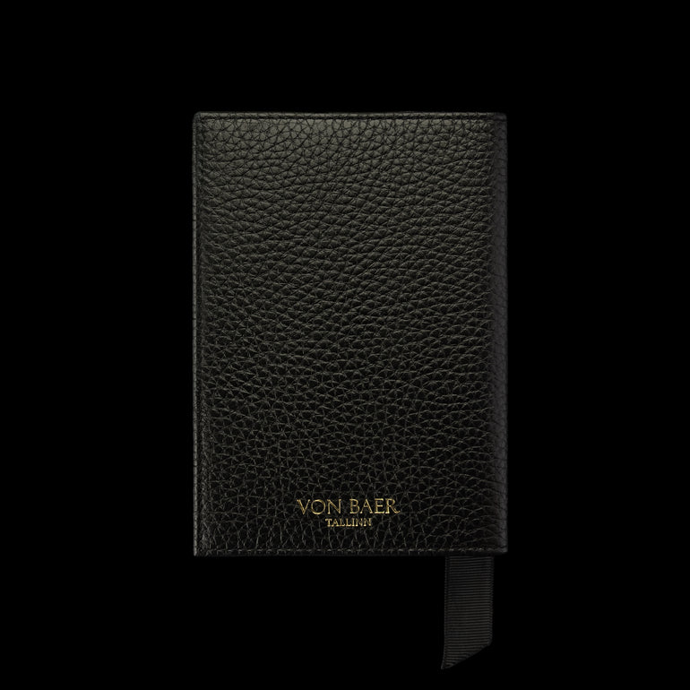 Von Baer full grain leather passport cover holder in elegant black, front view