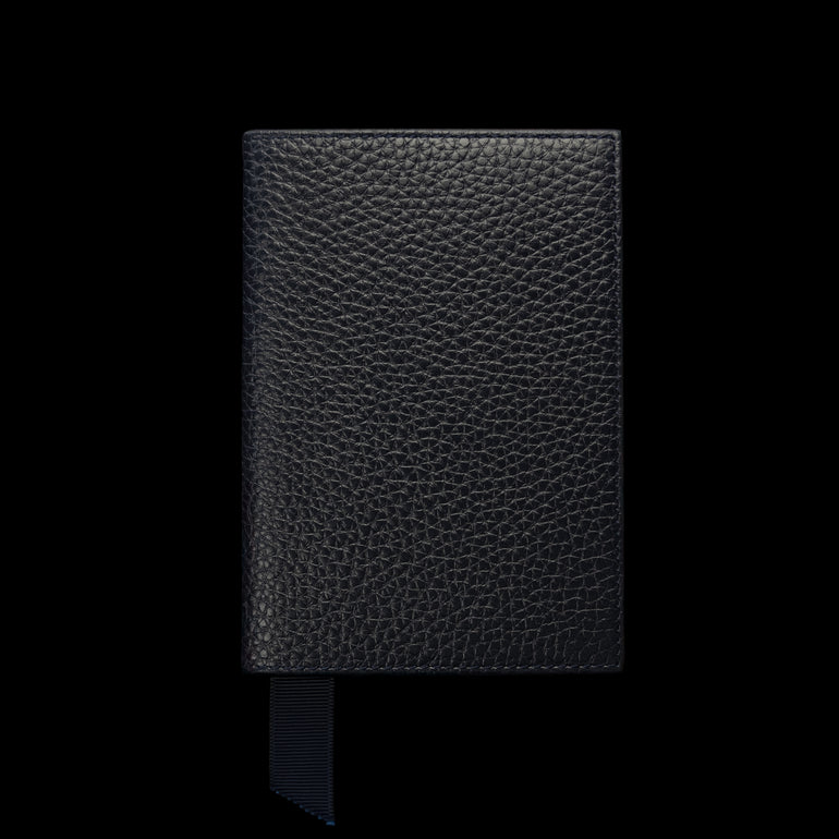 Von Baer full grain leather passport cover holder, navy blue, back view