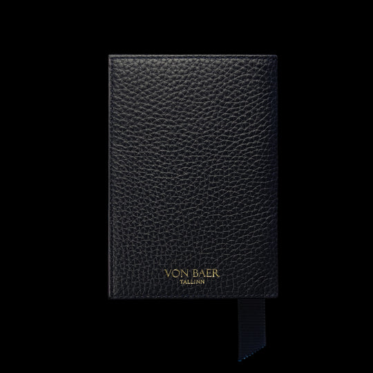 Von Baer full grain leather passport cover holder, navy blue, front view