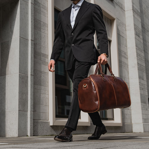 commercial for men's suit travel bag Grand Leather Garment Bag Solid Brown