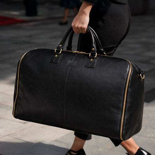 black leather travel duffel bag Women's Luxury Leather Garment Duffle Bag