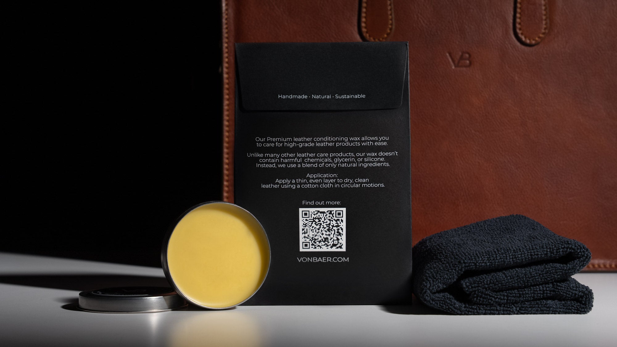 von baer handmade premium leather cream natural balm gift package back view slider