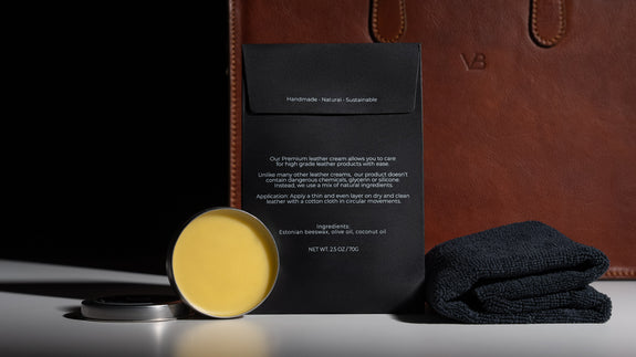 von baer handmade premium leather cream natural balm gift package back view slider