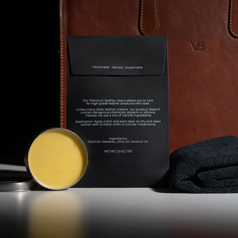 von baer handmade premium leather cream natural balm gift package back view