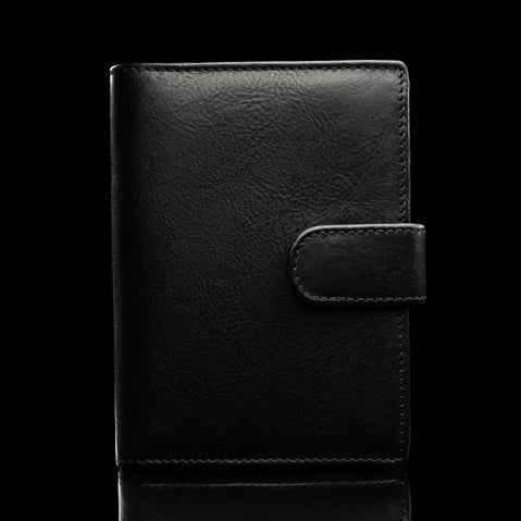 von baer heritage premium mens leather trifold wallet black front view