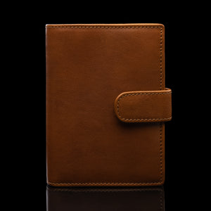 von baer heritage premium mens leather trifold wallet tan front view