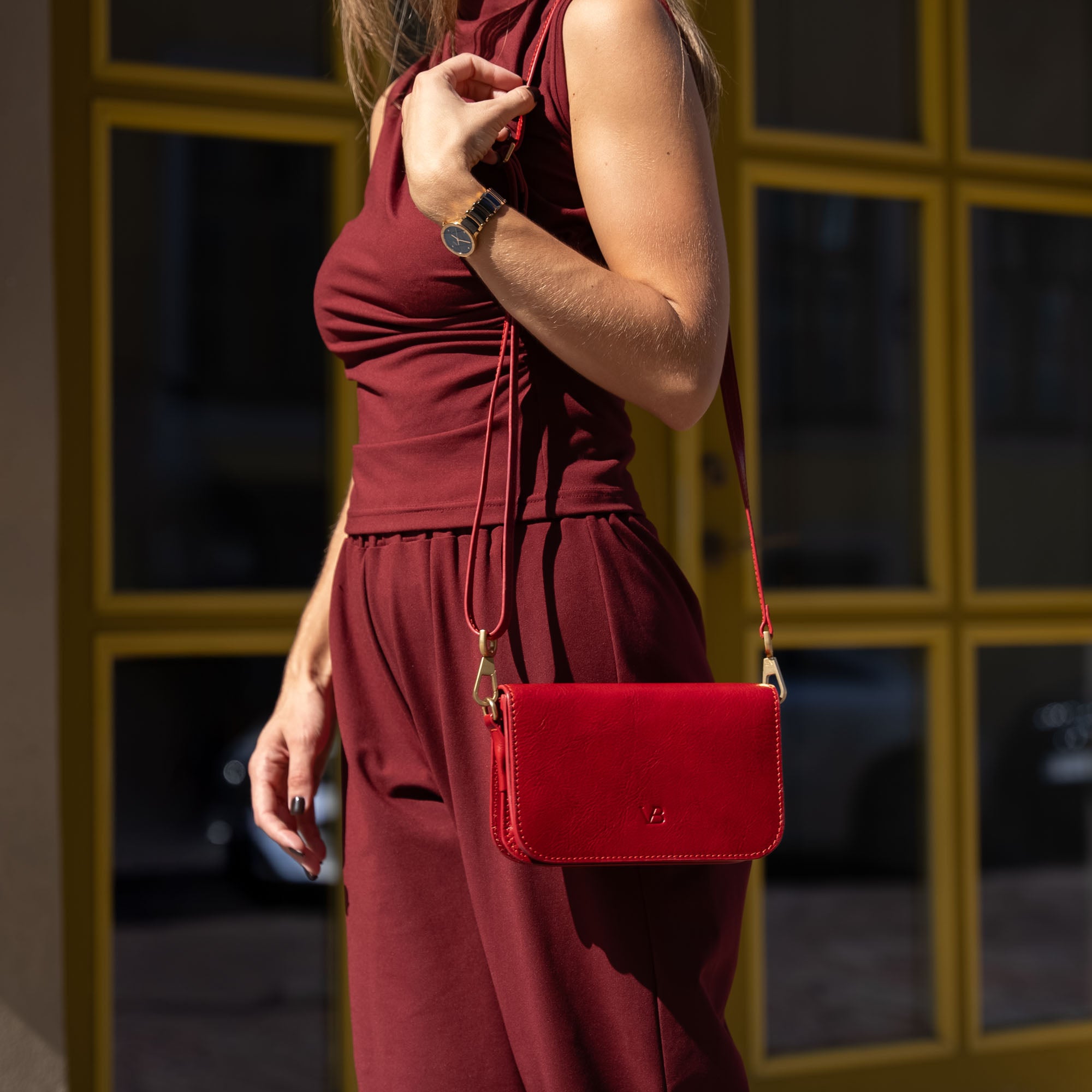 Small Leather Purse with Removable Shoulder Strap and Internal