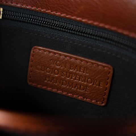 Von Baer Isabella luxury mini leather crossbody bag, inside view, handcrafted from Cuoio Superiore leather.