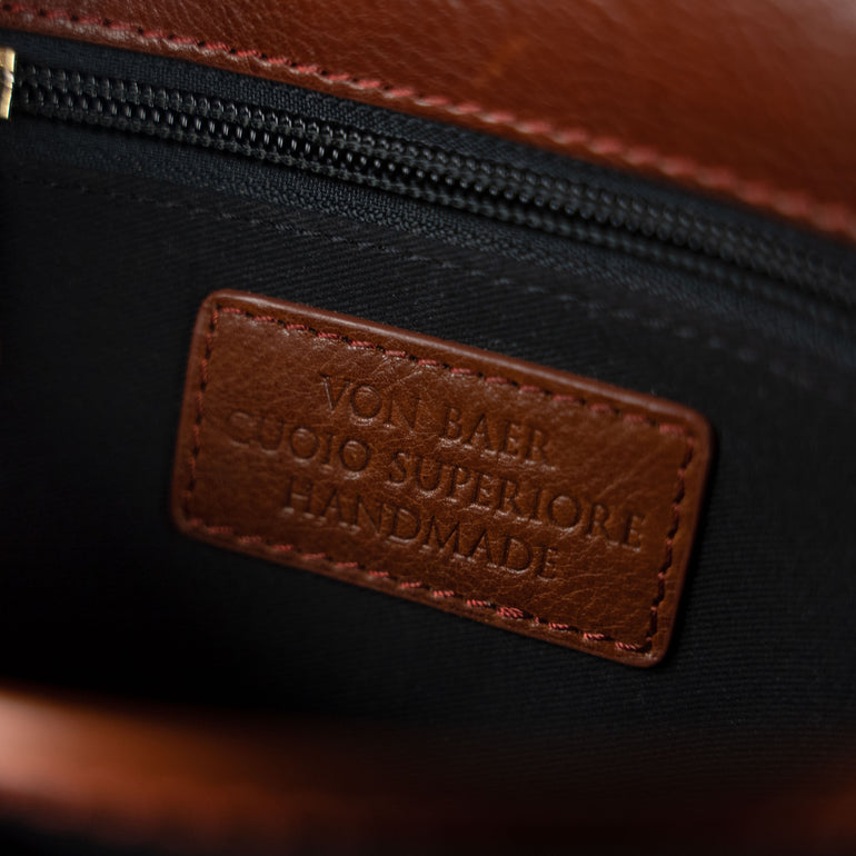Von Baer Isabella luxury mini leather crossbody bag, inside view, handcrafted from Cuoio Superiore leather.