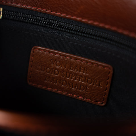 Von Baer Isabella luxury mini leather crossbody bag, inside view, handcrafted from Cuoio Superiore leather.