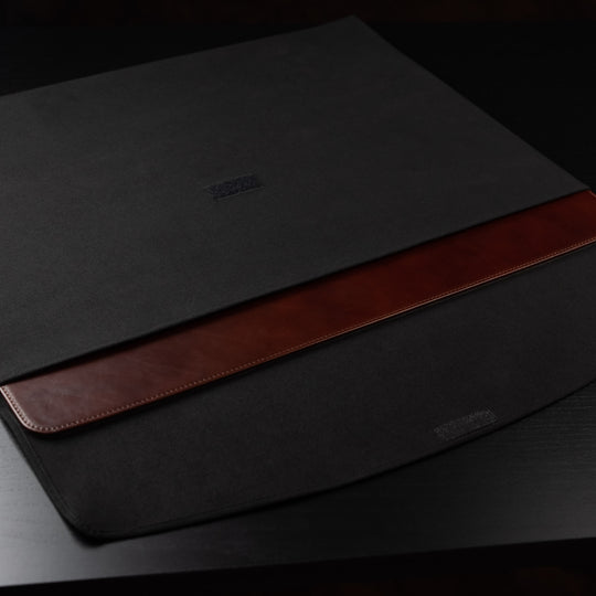 Von Baer large luxury leather desk mat, high-quality, brown, inside the bag.