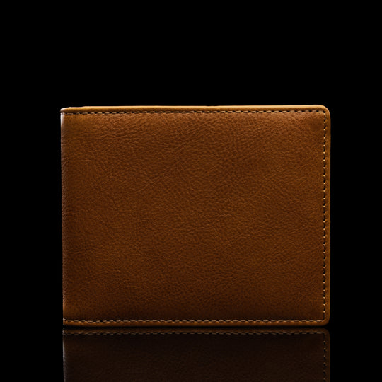 von baer leather money clip small wallet tan front view with rfid protection