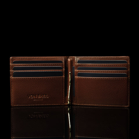 von baer leather money clip wallet inside view cards brown