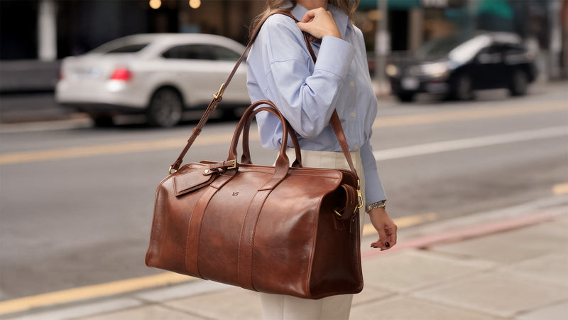 best women's duffel bag for travel Blue Tumbled Leather Weekender Duffle Handcrafted in Northern Italy by experienced craftsmen in family Women Canvas Duffle Bag, Canvas