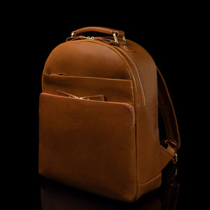 Von Baer Liberty stylish handmade men's full-grain leather backpack in tan, front view