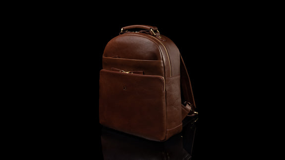 Von Baer Liberty stylish men's full-grain leather backpack brown front view