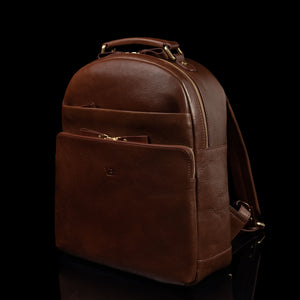 Von Baer Liberty stylish women's full grain leather backpack, brown, front view.