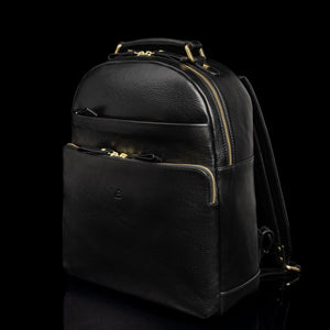 Von Baer Liberty women's full grain leather backpack for laptop, black, front view.