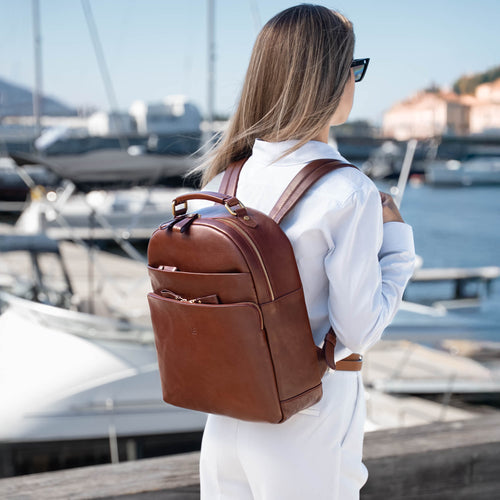 Women's Italian Leather Backpack for Work or Travel with 14 inch Laptop Compartment