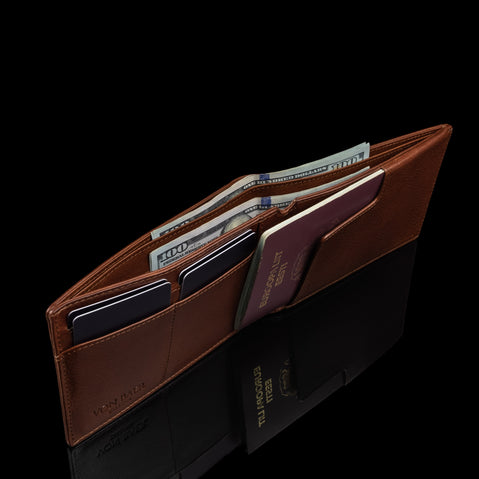 von baer luxurious leather passport holder travel rfid wallet brown with dollars