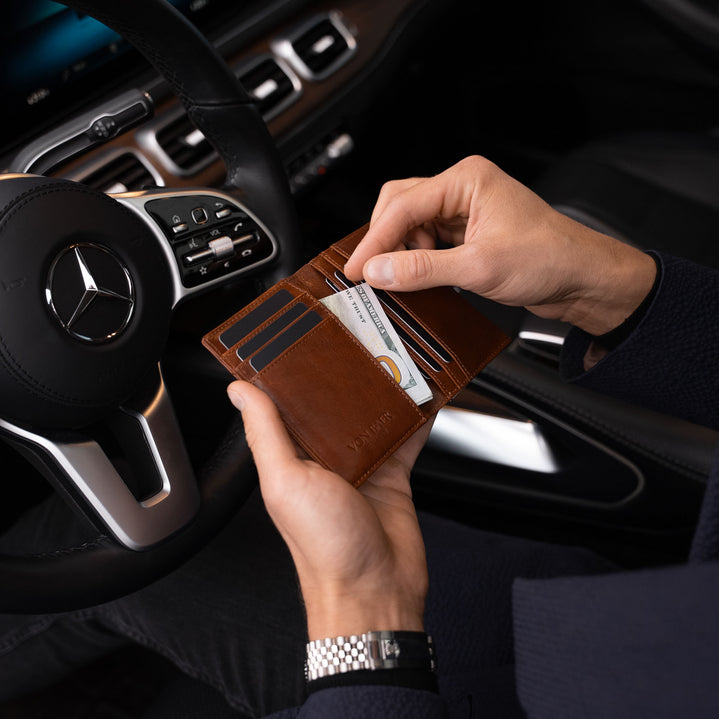 von baer luxury element leather card case wallet solid brown in luxury car
