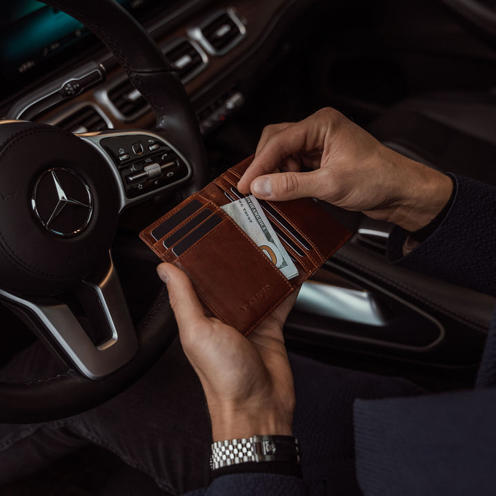 von baer luxury element leather card case wallet solid brown in luxury car