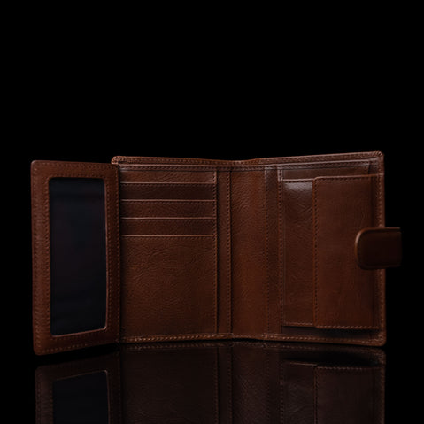 von baer luxury heritage premium mens leather trifold wallet brown inside look