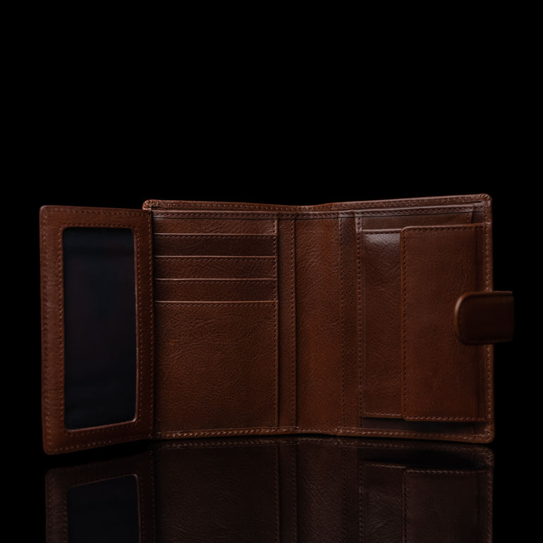 von baer luxury heritage premium mens leather trifold wallet brown inside look