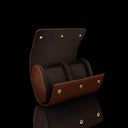 An inside view of an open brown Von Baer luxury leather watch roll.