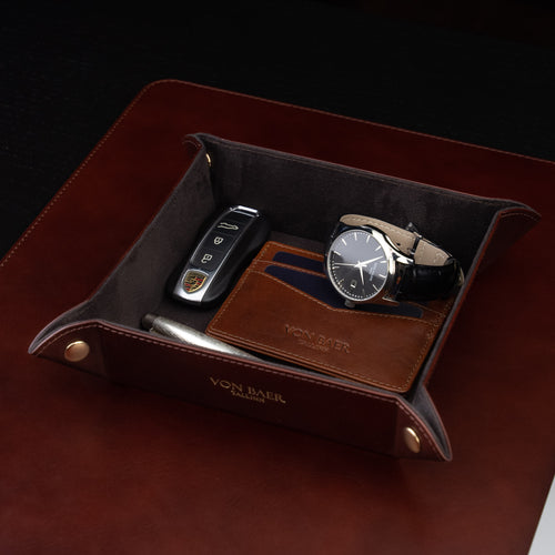 Luxury Leather Catchall Valet Tray for Men - Von Baer Luxury Leather Catchall Valet Tray for Men - Von Baer