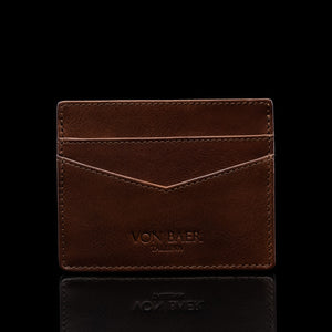 von baer minimalist best quality mens slim leather card holder brown with rfid protection front view